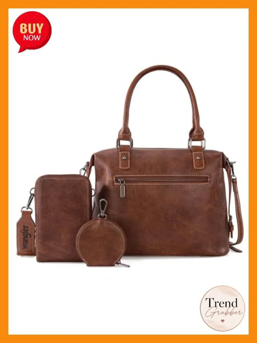 Faux Leather Doctor Bag Set Top-Handle Satchel w/ Cell Phone Bag Coin Purse